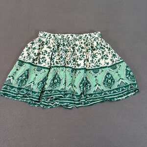 Shein Ruffle Rayon Skirt Green White Paisley Women Lg Lightweight Boho Polly 26W